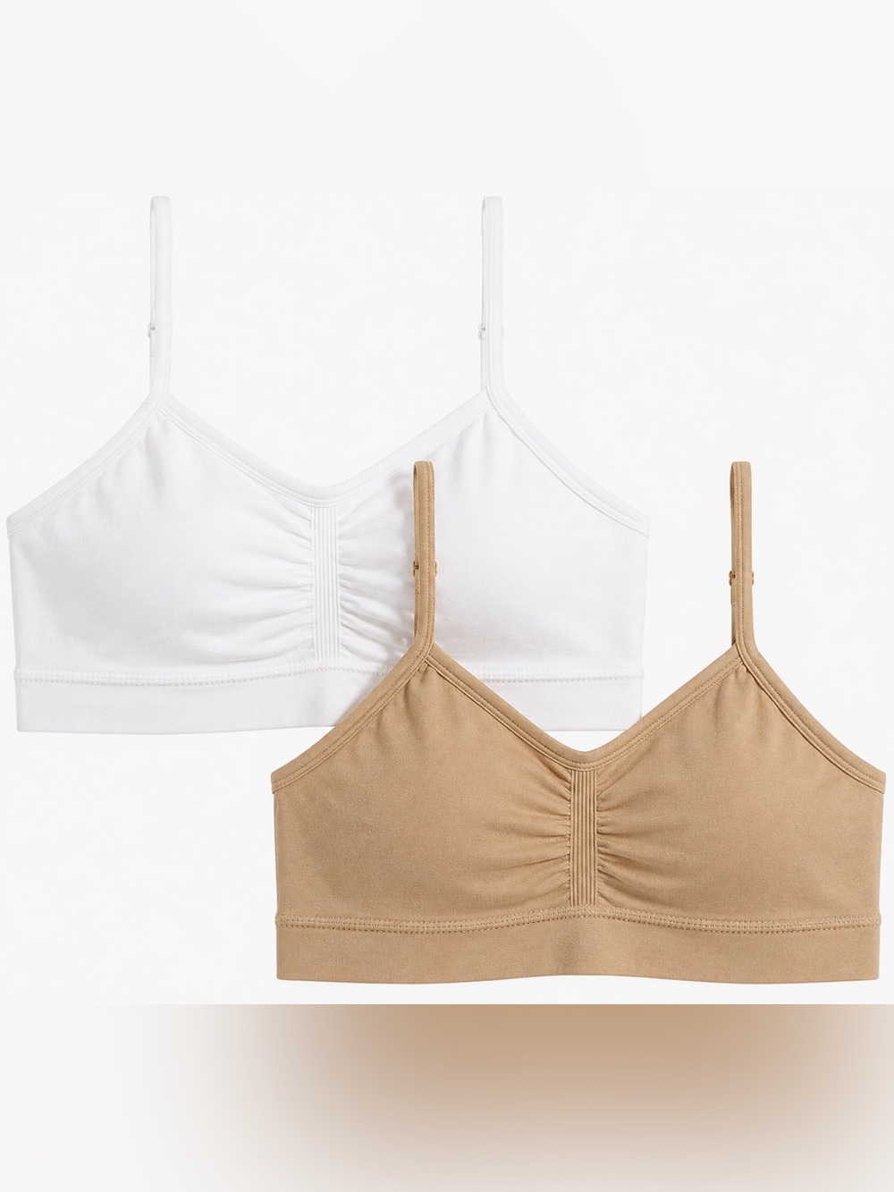 Maidenform Girls 2-Pack Lightweight Bralettes in White & Tan
